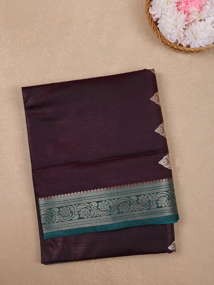 Brown Solid Designed Woven Banarasi Silk Saree - Diadem