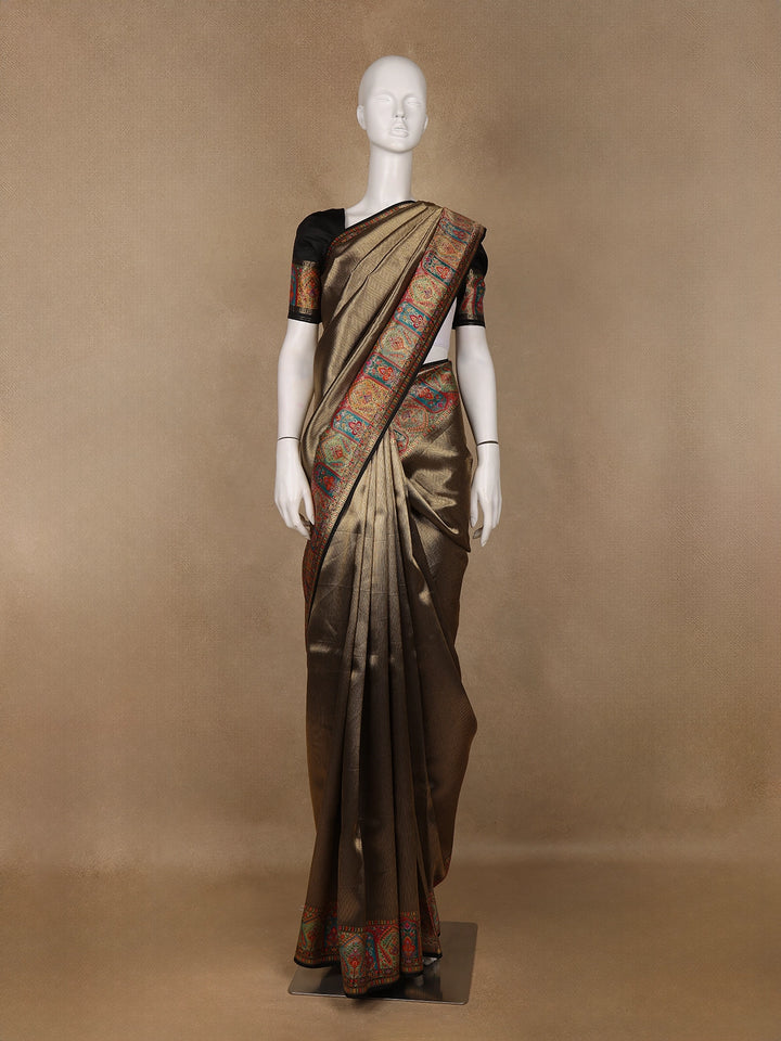 Brown Tissue Banarasi Saree With Paithani Border - Diadem