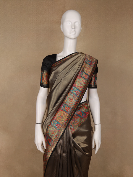 Brown Tissue Banarasi Saree With Paithani Border - Diadem