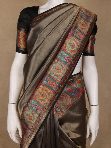Brown Tissue Banarasi Saree With Paithani Border - Diadem