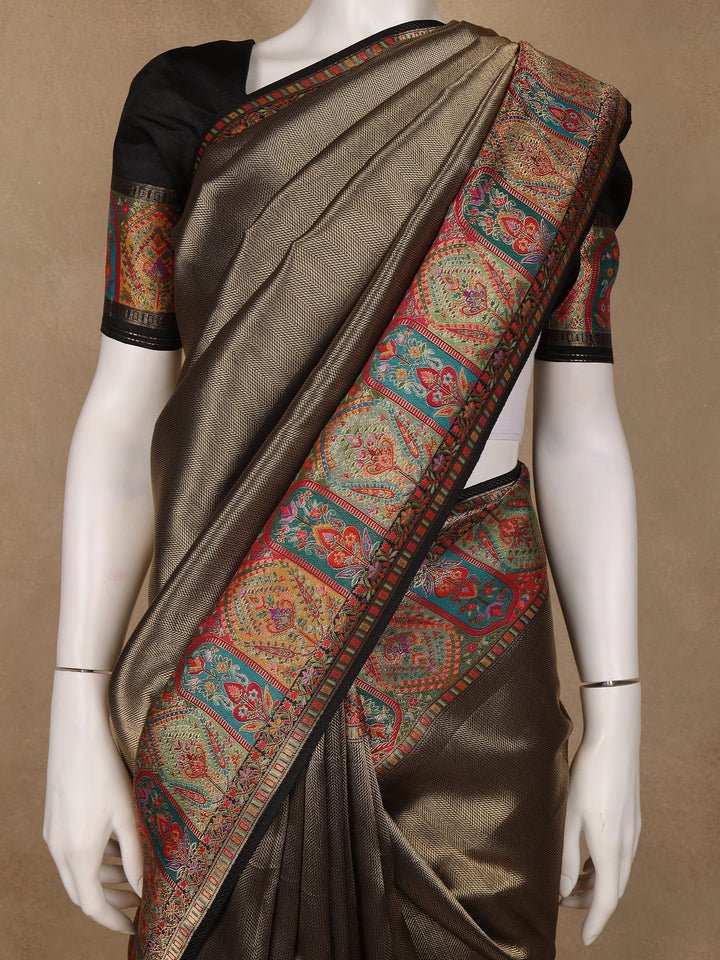 Brown Tissue Banarasi Saree With Paithani Border - Diadem