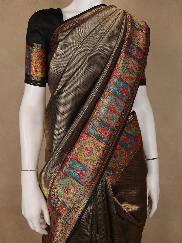 Brown Tissue Banarasi Saree With Paithani Border - Diadem