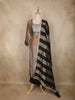 Brown and Black Floral Design Tissue Silk Salwar Suit with Striped Dupatta