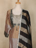 Brown and Black Floral Design Tissue Silk Salwar Suit with Striped Dupatta