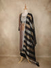 Brown and Black Floral Design Tissue Silk Salwar Suit with Striped Dupatta