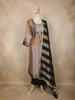 Brown and Black Floral Design Tissue Silk Salwar Suit with Striped Dupatta