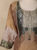 Brown and Black Floral Design Tissue Silk Salwar Suit with Striped Dupatta