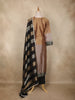 Brown and Black Floral Design Tissue Silk Salwar Suit with Striped Dupatta