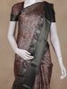 Brown and Black Floral Woven Design Mixed Cotton Fancy Saree with Zari Border