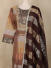 Brown and Gold Floral Embroidered Tissue Silk Salwar Suit with Striped Dupatta