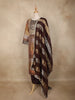 Brown and Gold Floral Embroidered Tissue Silk Salwar Suit with Striped Dupatta