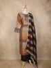 Brown and Gold Floral Embroidered Tissue Silk Salwar Suit with Striped Dupatta