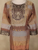 Brown and Gold Floral Embroidered Tissue Silk Salwar Suit with Striped Dupatta