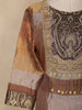 Brown and Gold Floral Embroidered Tissue Silk Salwar Suit with Striped Dupatta