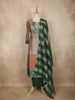 Brown and Green Floral Design Tissue Silk Salwar Suit with Striped Dupatta