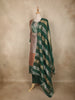 Brown and Green Floral Design Tissue Silk Salwar Suit with Striped Dupatta