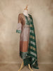 Brown and Green Floral Design Tissue Silk Salwar Suit with Striped Dupatta