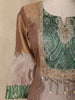 Brown and Green Floral Design Tissue Silk Salwar Suit with Striped Dupatta