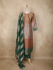 Brown and Green Floral Design Tissue Silk Salwar Suit with Striped Dupatta