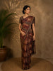 Brown and Maroon Geometric Printed Design Tussar Silk Saree