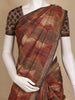 Brown and Maroon Geometric Printed Design Tussar Silk Saree