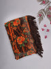 Brown and Orange Floral Printed Chiffon Saree with Stone Embellished Border