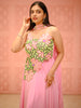 Bubblegum Pink Floral Beads Embroidered Design Net Fancy Lehenga with Choker Dupatta