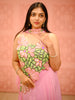 Bubblegum Pink Floral Beads Embroidered Design Net Fancy Lehenga with Choker Dupatta