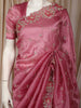 Bubblegum Pink Heave Sequins and Zardozi Embroidered Design Pure Tissue Organza Saree with Designer Border