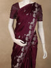 Burgundy Birds Woven Design Semi Banarasi Saree with Self Border