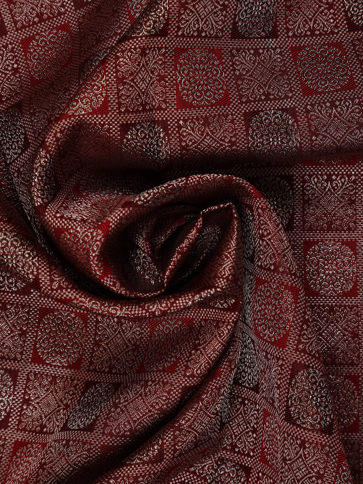 Burgundy Checks Woven Pure Kanchipuram Silk Saree - Diadem
