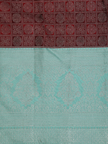 Burgundy Checks Woven Pure Kanchipuram Silk Saree - Diadem