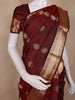 Burgundy Floral Butta Woven Kanchipuram Silk Saree With Zari Border