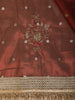 Burgundy Floral Butta Zari Woven Design Tissue Saree with Designer Lace Border