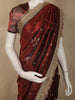 Burgundy Floral Butta Zari Woven Design Tissue Saree with Designer Lace Border