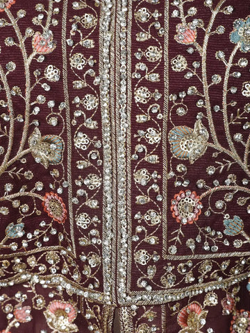 Burgundy Floral Design Georgette Palazzo Suit - Diadem