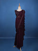 Burgundy Floral Designed Ruffle Drape Georgette Ready To Wear Saree - Diadem