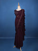 Burgundy Floral Designed Ruffle Drape Georgette Ready To Wear Saree - Diadem