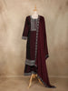 Burgundy Floral Embroidered Design Silk Blend Straight Cut Salwar Suit