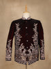 Burgundy Floral Embroidered Velvet Men's Suit