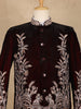 Burgundy Floral Embroidered Velvet Men's Suit