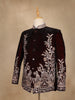 Burgundy Floral Embroidered Velvet Men's Suit