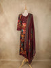 Burgundy Floral Printed Design Cotton Anarkali Salwar Suit with Dupatta