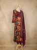 Burgundy Floral Printed Design Cotton Anarkali Salwar Suit with Dupatta