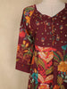 Burgundy Floral Printed Design Cotton Anarkali Salwar Suit with Dupatta