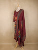 Burgundy Floral Printed Design Cotton Anarkali Salwar Suit with Dupatta