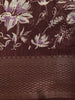 Burgundy Floral Printed Design Crepe Saree with Zari Border