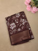 Burgundy Floral Printed Design Crepe Saree with Zari Border
