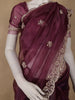 Burgundy Floral Sequins Designed Net Saree