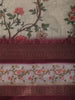Burgundy Floral Vine Printed Design Chiffon Saree with Contrast Zari Border